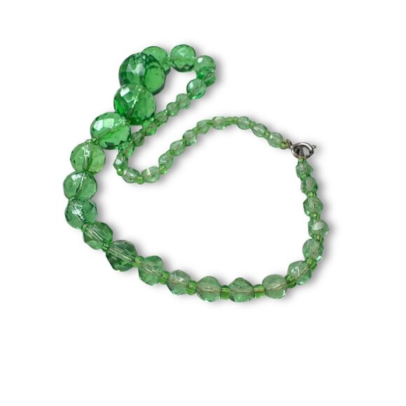 Antique Art Deco Green Faceted Crystal Bead Necklace Czechoslovakia 15.25" - Picture 5 of 7